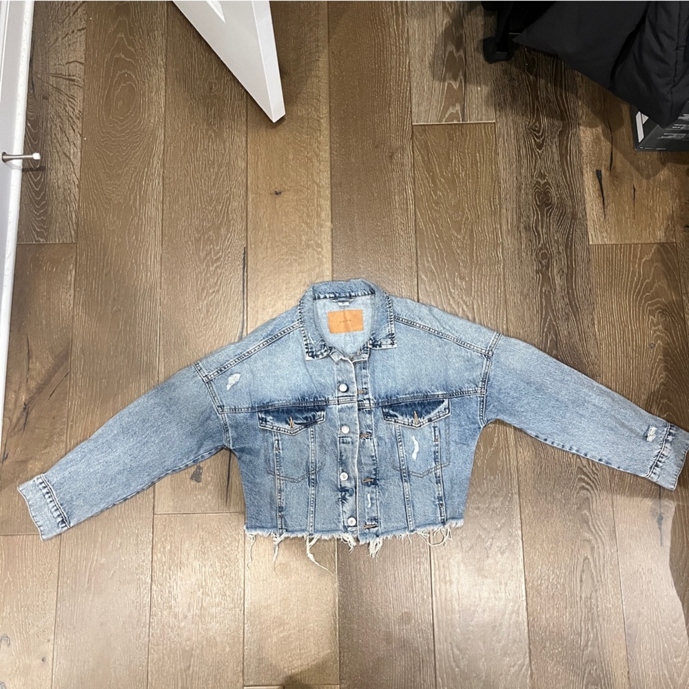Boxy Cropped Distressed Denim Jacket